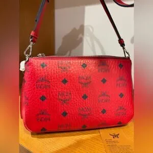 MCM | Bags | Mcm Red Crossbody Bag With Metallic Accents | Poshmark